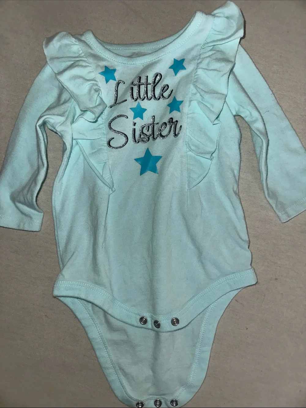 Kids Size 0-9M Little Sister Light Blue Ruffle Long-Sleeve One-Piece Bodysuit
